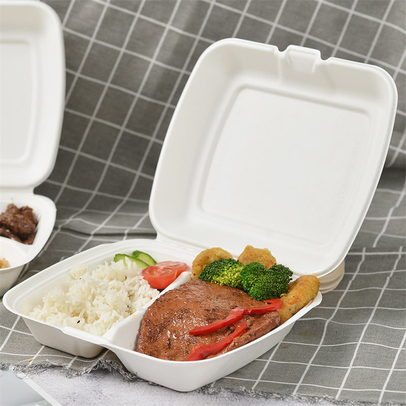 Bagasse 9 hüvelykes 2 rekeszes elvihető doboz